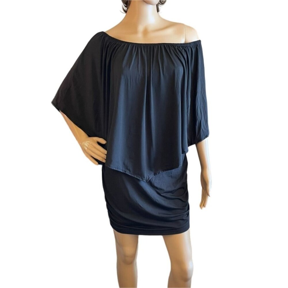 Black Off Shoulder Ruffles Mini Dress sz M Womens Night Club Bodycon